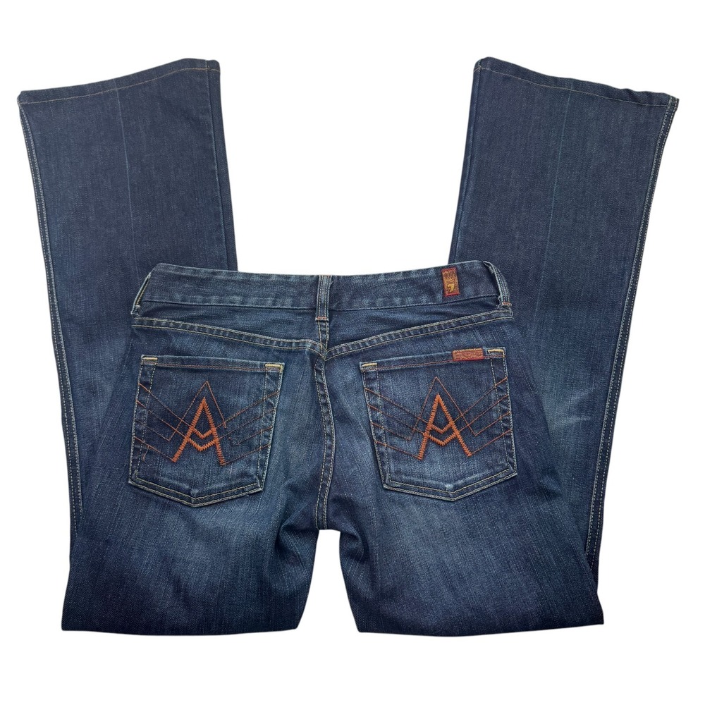 7 For All Mankind Flare Jeans Women's 28 Blue Denim A Pocket Low Rise Hipster